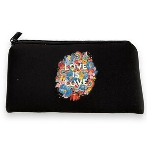 Love Is Love Pride Cosmetic Bag‎ Women’s Neoprene Black Zipper Rainbow Flowers